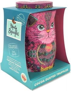 Cutie metalica cu trufe din ciocolata neagra Monty Bojangles Persian Pink Cat Choccy Scoffy 135g - Img 3