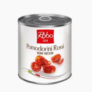 Rosii cherry rosii semi-uscate, decojite si confiate in ulei de floarea soarelui Pomotto Giallo Robo 750g