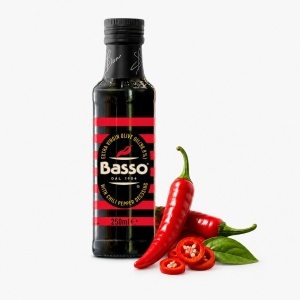 Ulei de masline extravirgin aromat cu ardei iute, Basso 250ml sticla - Img 1