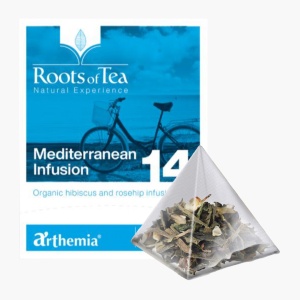 Ceai frunze Mediteranean Infusion piramida– ceai cu hibiscus si infuzie de macese BIO, Arthemia 15x2.2g/plic - Img 1
