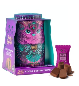 Cutie metalica cu trufe din ciocolata Monty Bojangles Violet Persian Cat Tin 135g - Img 3