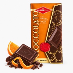 Tableta ciocolată neagră 60% cacao cu portocale Condorelli 100g