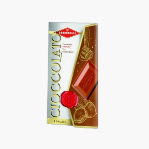 Tableta de ciocolată cu lapte, caramel sărat și alune, fara gluten, Condorelli 100g