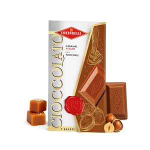 Tableta de ciocolată cu lapte, caramel sărat și alune, fara gluten, Condorelli 100g - Img 3