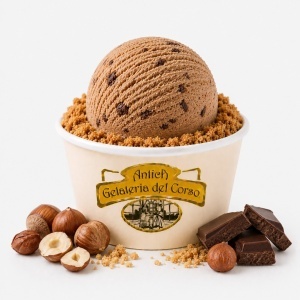 Inghetata de cacao BACIO cu bucati de alune, Antica Gelateria del Corso, vascheta 2715g