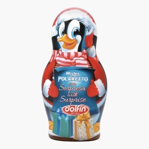 Figurina din ciocolata cu lapte Craciun, cu surpriza, Dolfin 70g - Img 3