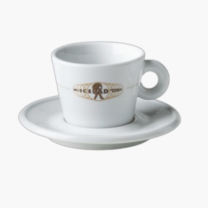 Set 6 cani mici cu farfuriuta pentru cappuccino, Miscela D'Oro