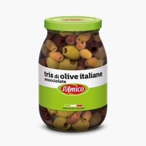 Trio de masline, in ulei de floarea soarelui, fara samburi, fara gluten, D'Amico 980g