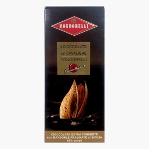 Ciocolata neagra 60% cacao cu migdale pralinate Cavaliere, fara gluten, Condorelli 100g