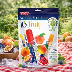 Inghetata stick SENSOFREDDO IT'S FRUIT 99%, produs pasteurizat, fara conservanti, fara gluten, Dolfin 10x14ml - Img 2