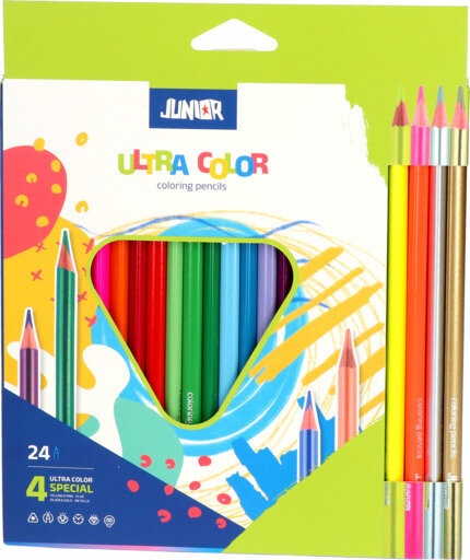 Наситени Цветни Моливи 20+4 Цвята, ТРиъгълни Junior