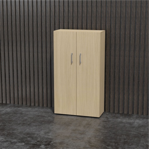 Стелаж Nova Basic от Narbutas, с размери 800 x 360 x 1444 mm, изработен от меламин избелен дъб, с сива правоъгълна дръжка.