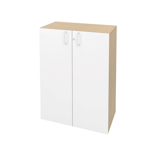 Шкаф Narbutas Choice, 800x420x1075 mm, с корпус от избелен дъб, бели врати с бяла правоъгълна дръжка.