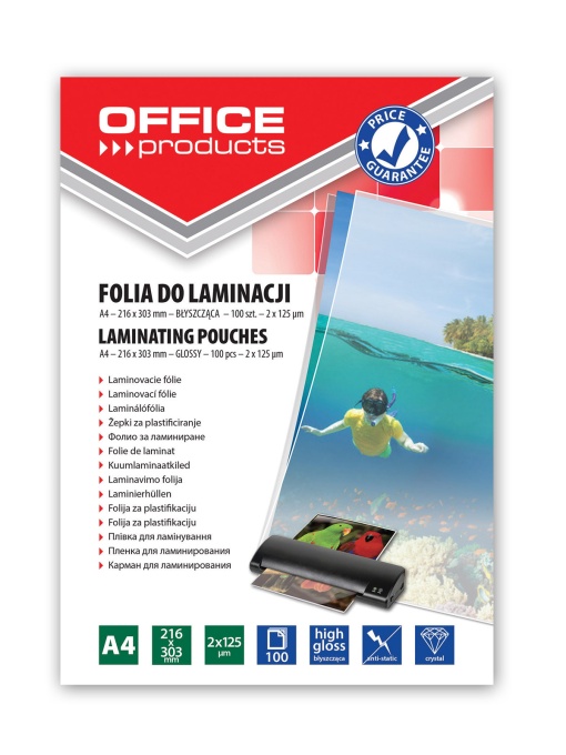 Фолио за ламиниране OP А4, 216x303mm,125микрона опаковка 100