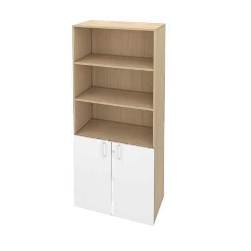 Шкаф Narbutas Choice, 800x420x1780 mm, с корпус от избелен дъб, бели врати с бяла правоъгълна дръжка.
