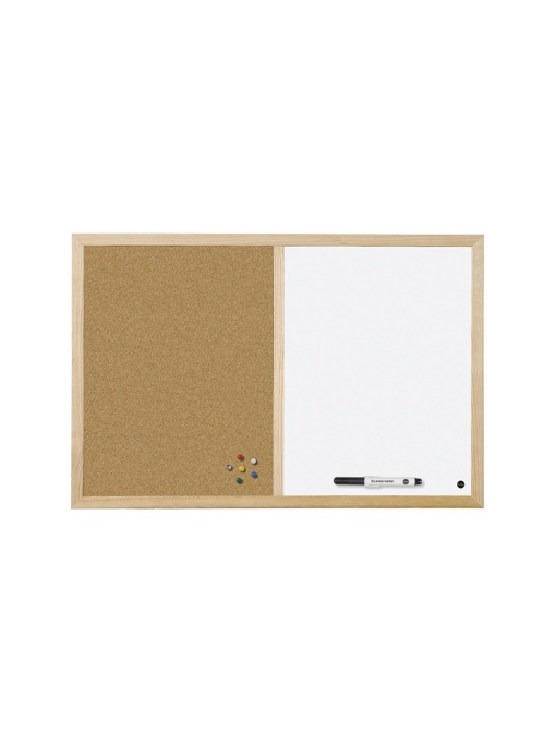 Дъска Bi-Office корк+бяла с дървена рамка,60х90 cm