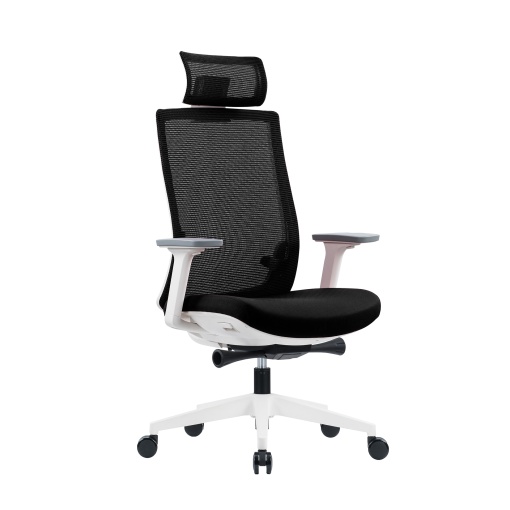 Ергономичен стол RFG Meteor White HB с черна седалка и черна облегалка.