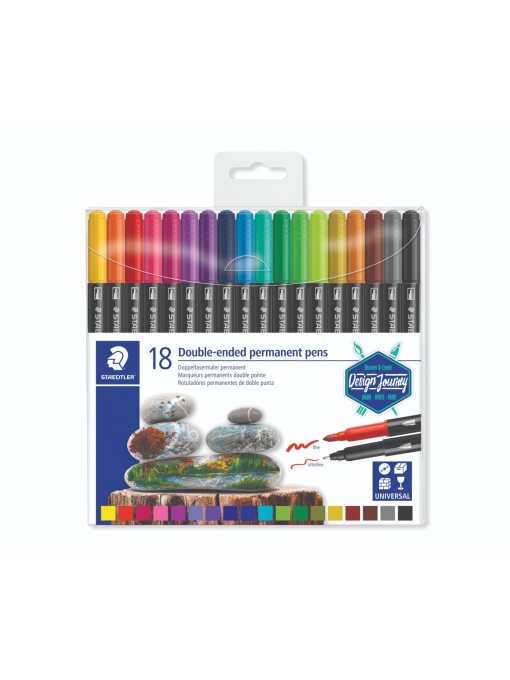 Перманентни маркери Staedtler Design Journey , двувърхи, 18 цвята