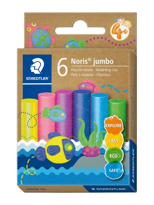 Пластилин Staedtler Noris Jumbo, 6 цвята, glitter