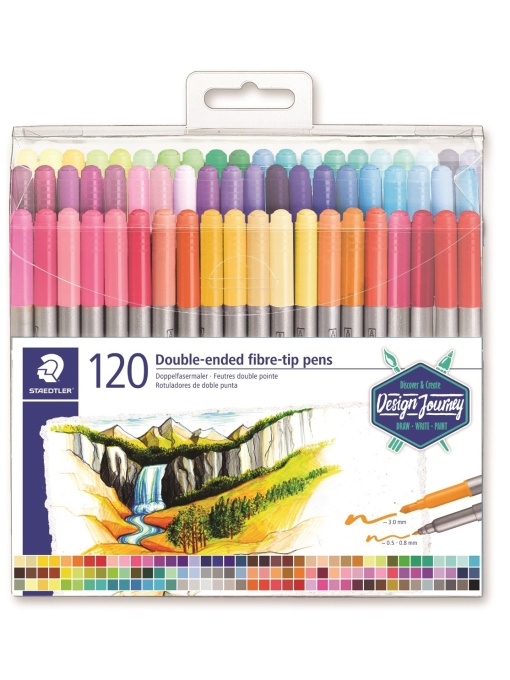Флумастери Staedtler Design Journey , двувърхи, 120 цвята