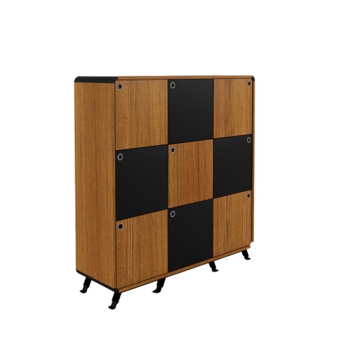 Шкаф Dale, RFG, с 9 отделения, черен и тиково дърво, 1237 х 400 х 1330 mm.