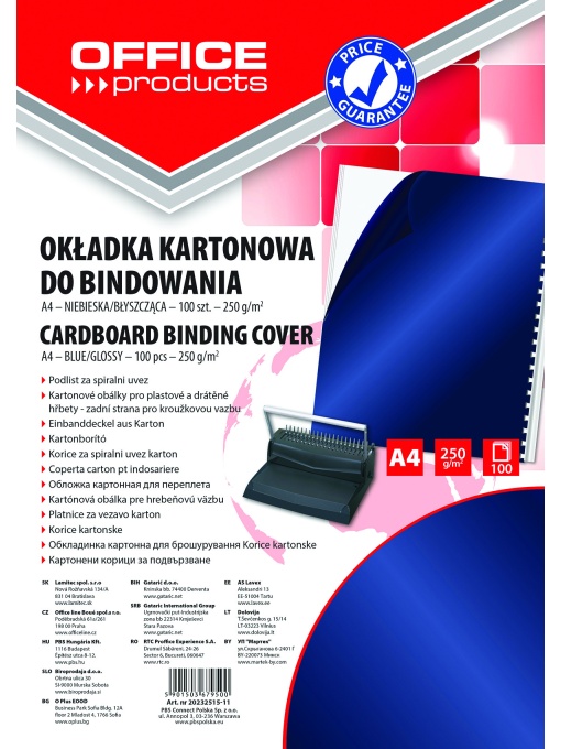 Корица за подвързване, OP, картон 250г, А4, опаковка 100, тъмно синя