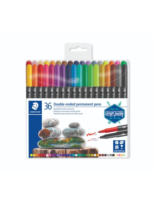 Перманентни маркери Staedtler Design Journey , двувърхи, 36 цвята