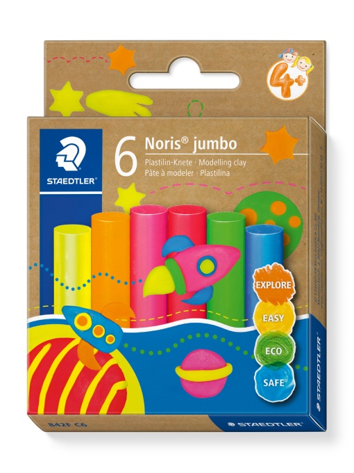 Пластилин Staedtler Noris Jumbo, 6 цв., неон. цв.