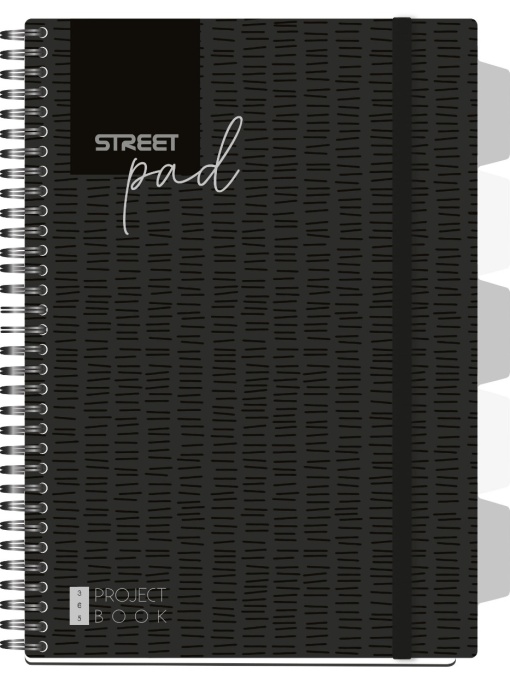 Тетрадка Street Pad, А4, спирала, PP, 100л, малки квадратчета, черна
