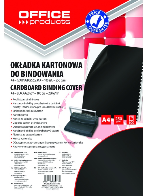 Корица за подвързване, OP, картон 250г, А4, опаковка 100, черна