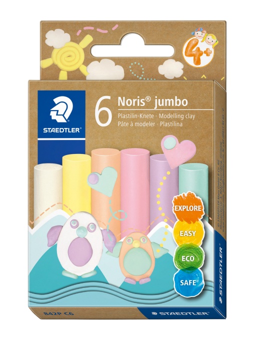 Пластилин Staedtler Noris Jumbo, 6 цв, паст. цв.