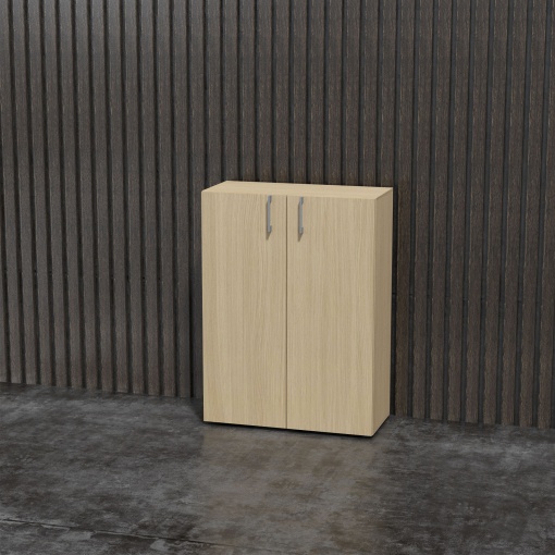 Стелаж Nova Basic от Narbutas с размери 800 x 360 x 1092 mm, изработен от меламин избелен дъб, с сива правоъгълна дръжка.