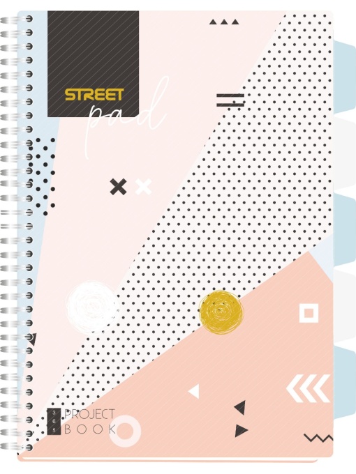 Тетрадка Street Pad, А4, спирала, PP, 100л, малки квадратчета,цветна