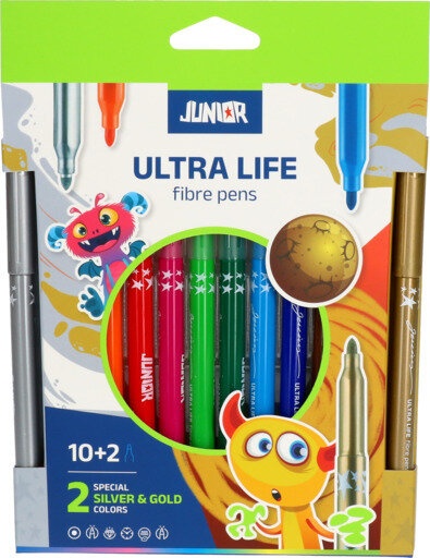 Ултра Дълготрайни Флумастери 10+2 Цвята Junior