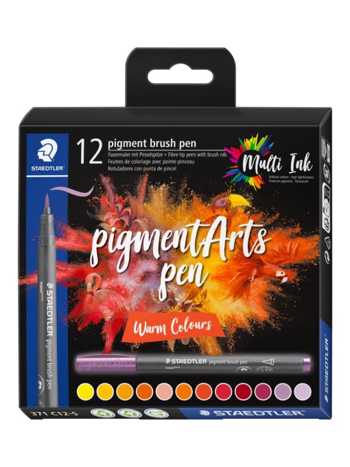 Флумастери Staedtler Pigment Brush 371, 12цв, топли цв