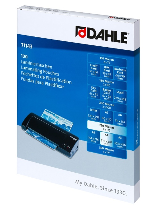 Фолио за ламиниране Dahle А4,216x303mm,125 микрона, опаковка 100