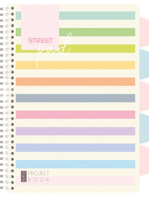 Тетрадка Street Pad, А4, спирала, PP, 100л, малки квадратчета, ленти