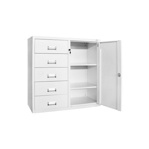 RFG Кардекс, метален, бял, с шкаф, 1 x 5 чекмеджета, 90 х 40 х 90 cm