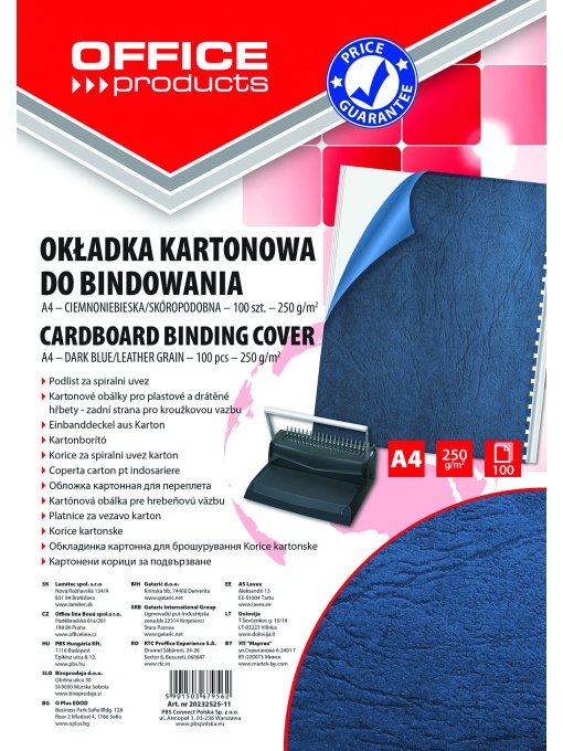 Корица за подвързване, OP, тип кожа 250г, А4,опаковка 100,тъмно синя