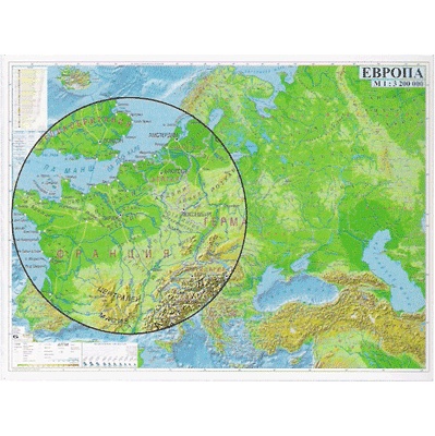 Европа - физическа карта 180/130