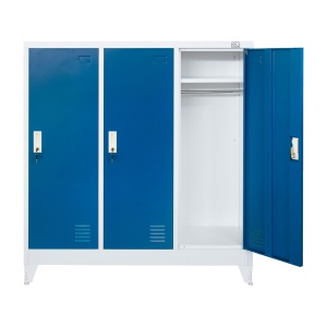 Метален гардероб RFG, троен, с три врати (1200 х 400 х 1200 mm), бял, със сини врати. - Img 3