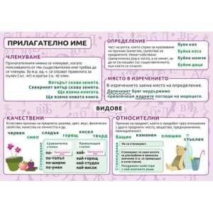 Образователно табло Прилагателно име - Членуване, Видове, Определение, Място в изречението