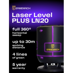 Лазерен нивелир PLUS LN20 – 4 зелени линии, 360° - Img 10