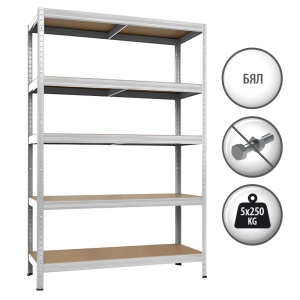Метален стелаж STAR PLUS 180x120x45 см, до 250 кг на рафт - бял - Img 2
