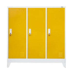Метален гардероб RFG с три врати, троен, 120 х 40 х 120 cm, бял с жълти врати. - Img 2