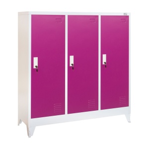 Метален гардероб RFG с три врати, 120 х 40 х 120 cm, бял, с лилави врати. - Img 1