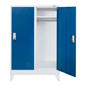 Метален гардероб RFG, двоен, с две сини врати, 800 х 400 х 1200 mm, бял. - Img 3
