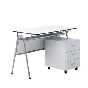 Учителска маса Letme, 1100 х 600 х 750 mm, бял плот, сив метал, 2 броя в комплект, за над VIII клас, RFG. - Img 2