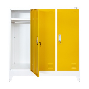 Метален гардероб RFG с три врати, троен, 120 х 40 х 120 cm, бял с жълти врати. - Img 3