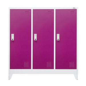 Метален гардероб RFG с три врати, 120 х 40 х 120 cm, бял, с лилави врати. - Img 2